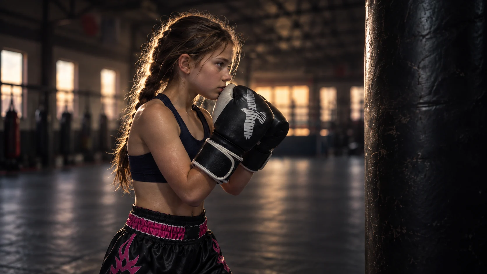 Young girl learning her fighting stance