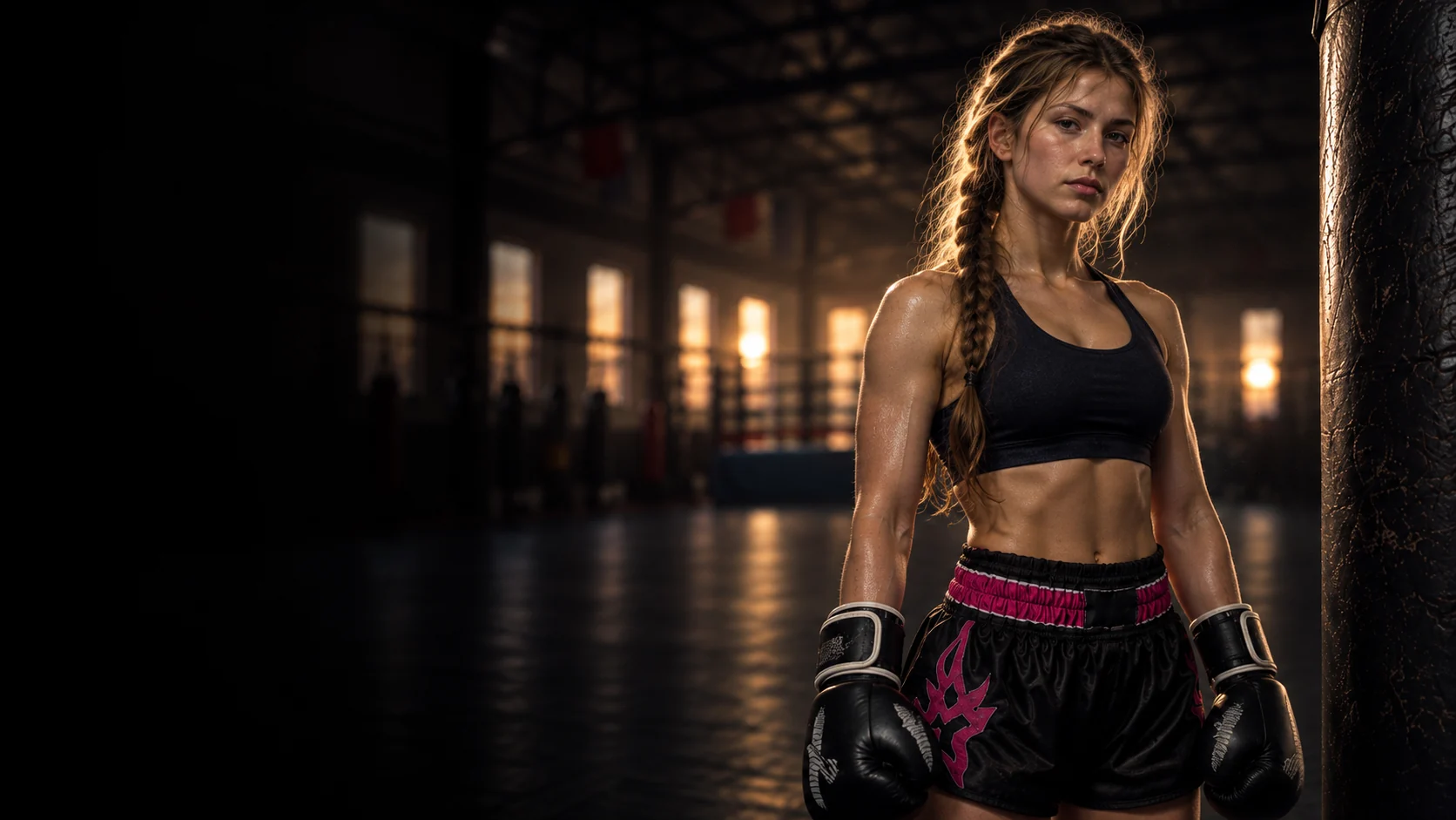 A young woman standing confidently in her boxing gloves